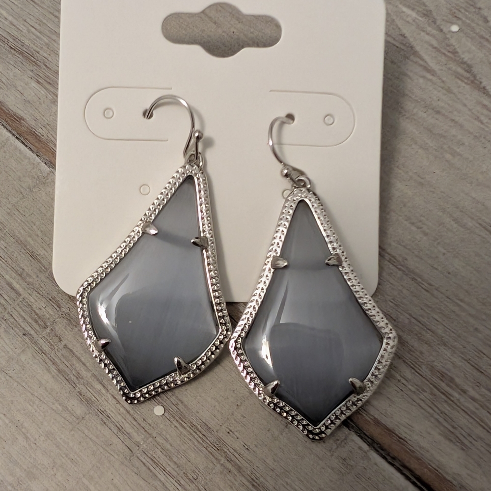 Kendra Scott Alex Earrings Silver And Gray Cat's Eye